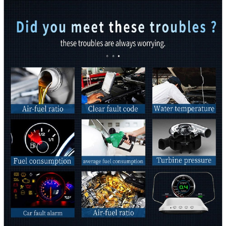 C3 OBD2 + GPS Mode Car Head-up Display HUD Overspeed / Speed / Water Temperature Too High / Voltage Too Low / Engine Failure Alarm / Fatigue Driving Reminder / Navigation Function - Head Up Display System by buy2fix | Online Shopping UK | buy2fix