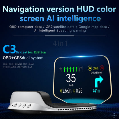 C3 OBD2 + GPS Mode Car Head-up Display HUD Overspeed / Speed / Water Temperature Too High / Voltage Too Low / Engine Failure Alarm / Fatigue Driving Reminder / Navigation Function - Head Up Display System by buy2fix | Online Shopping UK | buy2fix