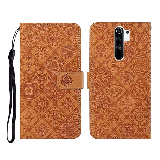 For Xiaomi Redmi 9 Ethnic Style Embossed Pattern Horizontal Flip Leather Case with Holder & Card Slots & Wallet & Lanyard(Brown)