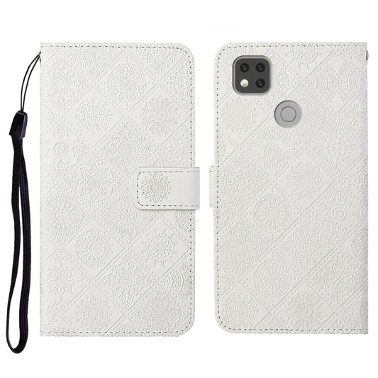 For Xiaomi Redmi 9C Ethnic Style Embossed Pattern Horizontal Flip Leather Case with Holder & Card Slots & Wallet & Lanyard(White) - Xiaomi Cases by buy2fix | Online Shopping UK | buy2fix