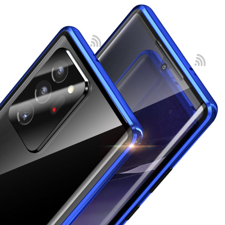 For Samsung Galaxy Note20 Magnetic Metal Frame Double-sided Tempered Glass Case(Blue) by buy2fix