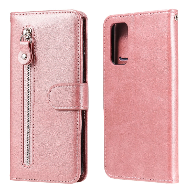 For Samsung Galaxy S20 FE Fashion Calf Texture Zipper Horizontal Flip Leather Case with Stand & Card Slots & Wallet Function(Rose Gold) by buy2fix