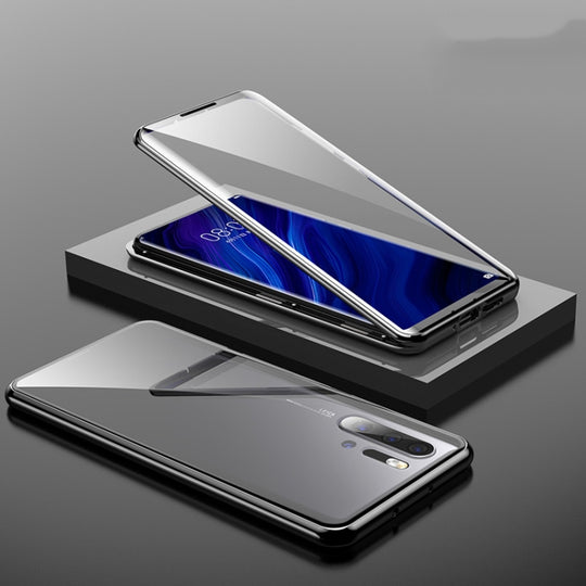 For Huawei P30 Pro Magnetic Metal Frame Double-sided Tempered Glass Case(Black)