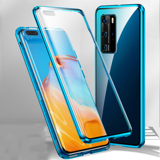 For Huawei P40 Pro Magnetic Metal Frame Double-sided Tempered Glass Case(Dark Blue) - Huawei Cases by buy2fix | Online Shopping UK | buy2fix