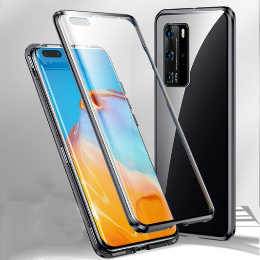 For Huawei P40 Pro Magnetic Metal Frame Double-sided Tempered Glass Case(Bright Black) - Huawei Cases by buy2fix | Online Shopping UK | buy2fix