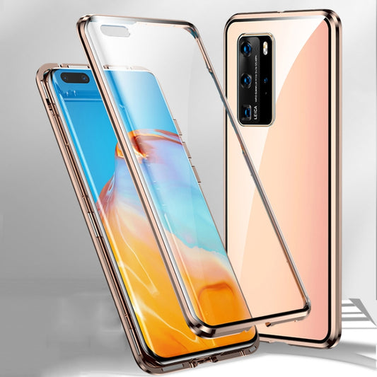 For Huawei P40 Pro Magnetic Metal Frame Double-sided Tempered Glass Case(Gold) - Huawei Cases by buy2fix | Online Shopping UK | buy2fix