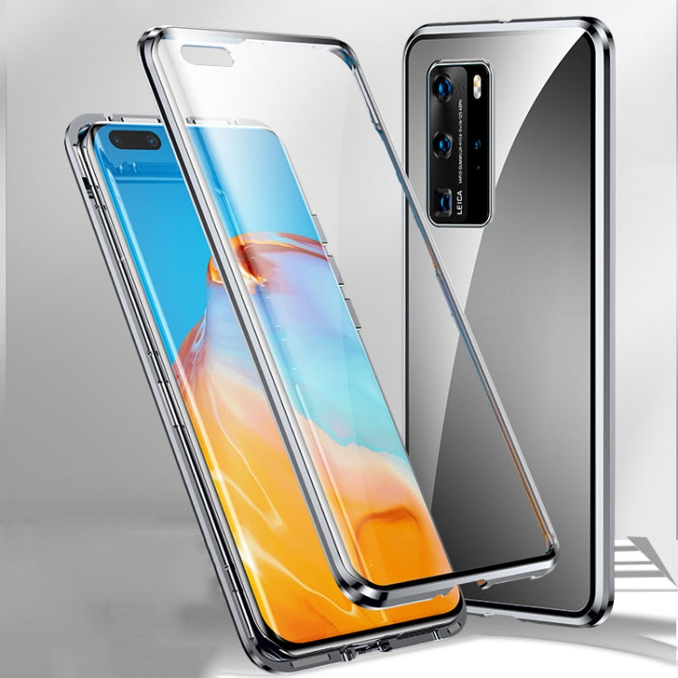 For Huawei P40 Pro Magnetic Metal Frame Double-sided Tempered Glass Case(Silver) - Huawei Cases by buy2fix | Online Shopping UK | buy2fix