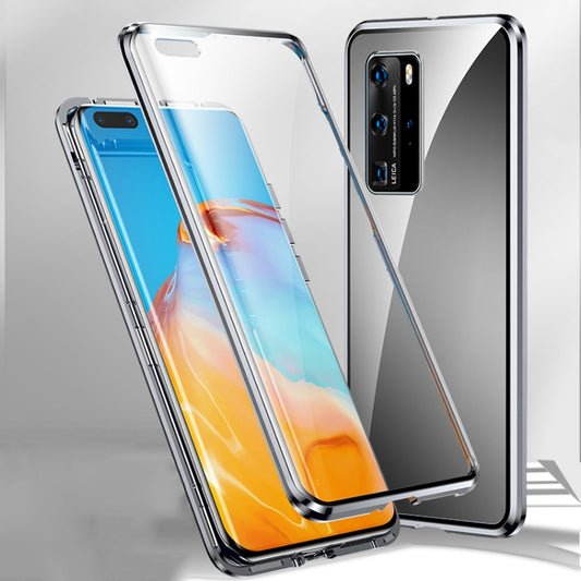 For Huawei P40 Pro Magnetic Metal Frame Double-sided Tempered Glass Case(Silver) - Huawei Cases by buy2fix | Online Shopping UK | buy2fix