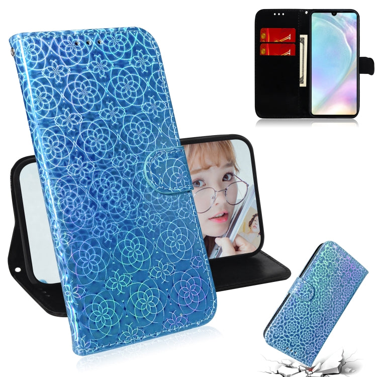 For Huawei P30 Solid Color Colorful Magnetic Buckle Horizontal Flip PU Leather Case with Holder & Card Slots & Wallet & Lanyard(Blue) - Huawei Cases by buy2fix | Online Shopping UK | buy2fix