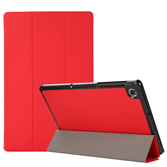 3-folding Skin Texture Horizontal Flip TPU + PU Leather Case with Holder For Lenovo M10 Plus(Red) - Lenovo by buy2fix | Online Shopping UK | buy2fix