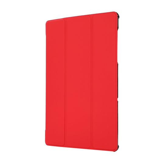 3-folding Skin Texture Horizontal Flip TPU + PU Leather Case with Holder For Lenovo M10 Plus(Red) - Lenovo by buy2fix | Online Shopping UK | buy2fix