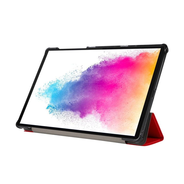 3-folding Skin Texture Horizontal Flip TPU + PU Leather Case with Holder For Lenovo M10 Plus(Red) - Lenovo by buy2fix | Online Shopping UK | buy2fix