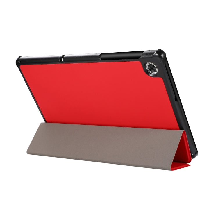 3-folding Skin Texture Horizontal Flip TPU + PU Leather Case with Holder For Lenovo M10 Plus(Red) - Lenovo by buy2fix | Online Shopping UK | buy2fix