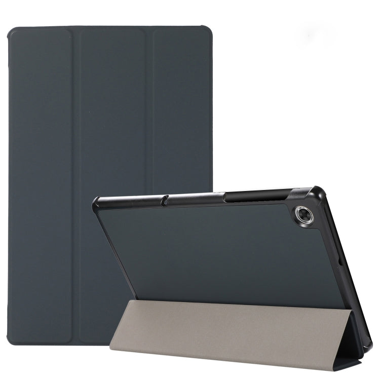 3-folding Skin Texture Horizontal Flip TPU + PU Leather Case with Holder For Lenovo M10 Plus(Black) - Lenovo by buy2fix | Online Shopping UK | buy2fix