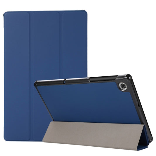3-folding Skin Texture Horizontal Flip TPU + PU Leather Case with Holder For Lenovo M10 Plus(Navy Blue) - Lenovo by buy2fix | Online Shopping UK | buy2fix