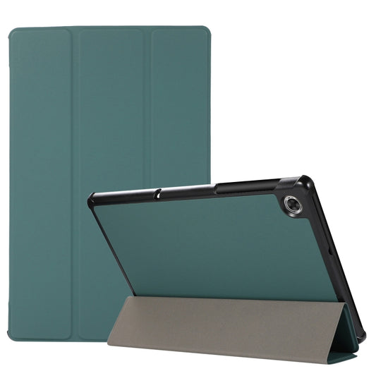 3-folding Skin Texture Horizontal Flip TPU + PU Leather Case with Holder For Lenovo M10 Plus(Green) - Lenovo by buy2fix | Online Shopping UK | buy2fix
