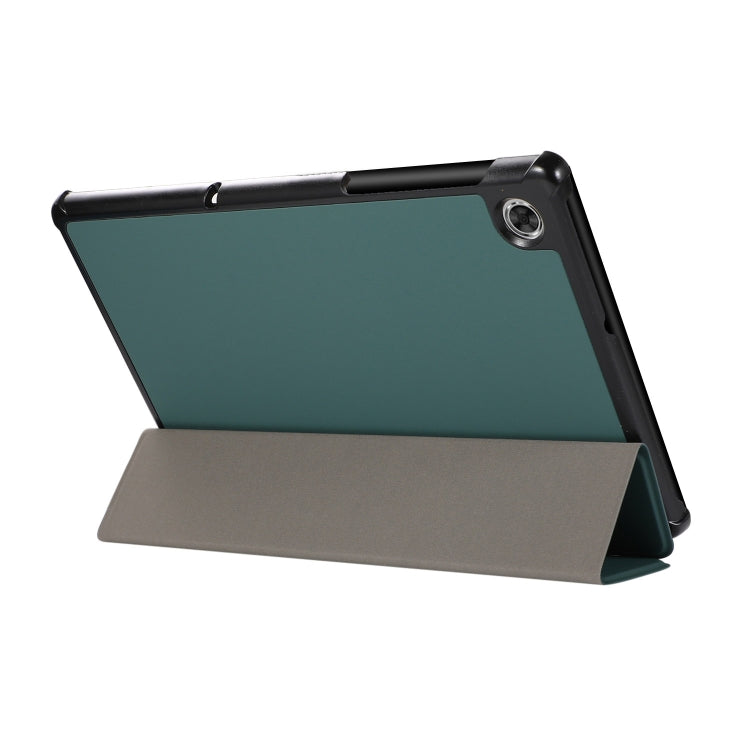 3-folding Skin Texture Horizontal Flip TPU + PU Leather Case with Holder For Lenovo M10 Plus(Green) - Lenovo by buy2fix | Online Shopping UK | buy2fix