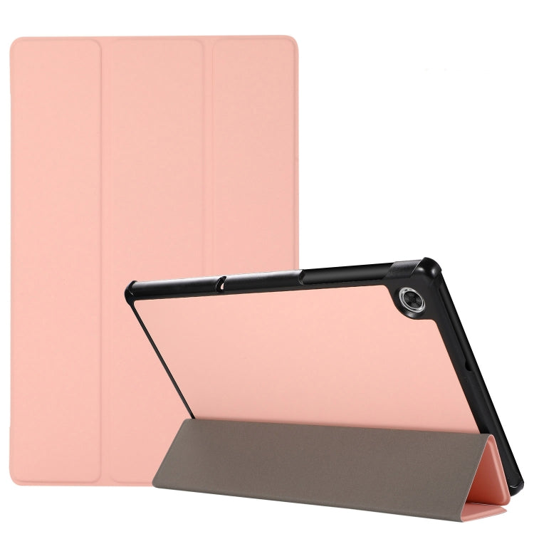 3-folding Skin Texture Horizontal Flip TPU + PU Leather Case with Holder For Lenovo M10 Plus(Pink) - Lenovo by buy2fix | Online Shopping UK | buy2fix