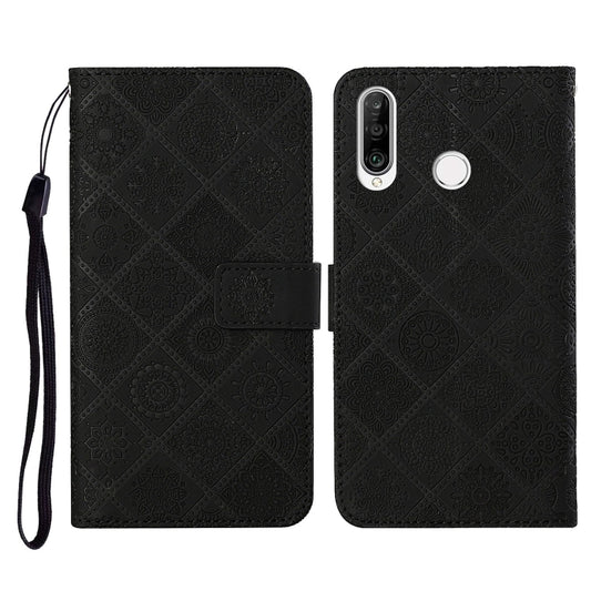For Huawei P30 lite Ethnic Style Embossed Pattern Horizontal Flip Leather Case with Holder & Card Slots & Wallet & Lanyard(Black) - Huawei Cases by buy2fix | Online Shopping UK | buy2fix