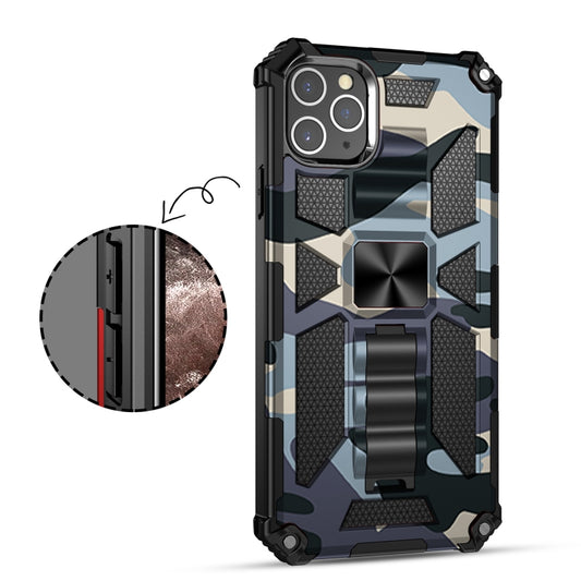 For iPhone 12 Pro Max Camouflage Armor Shockproof TPU + PC Magnetic Protective Case with Holder(Baby Blue) - iPhone 12 Pro Max Cases by buy2fix | Online Shopping UK | buy2fix
