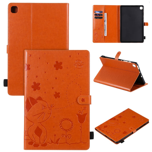 For Samsung Galaxy S6 Lite P610 Cat Bee Embossing Pattern Shockproof Table PC Protective Horizontal Flip Leather Case with Holder & Card Slots & Wallet & Pen Slot & Wake-up / Sleep Function(Orange) - Tab S6 Lite P610 / P615 by buy2fix | Online Shopping UK | buy2fix