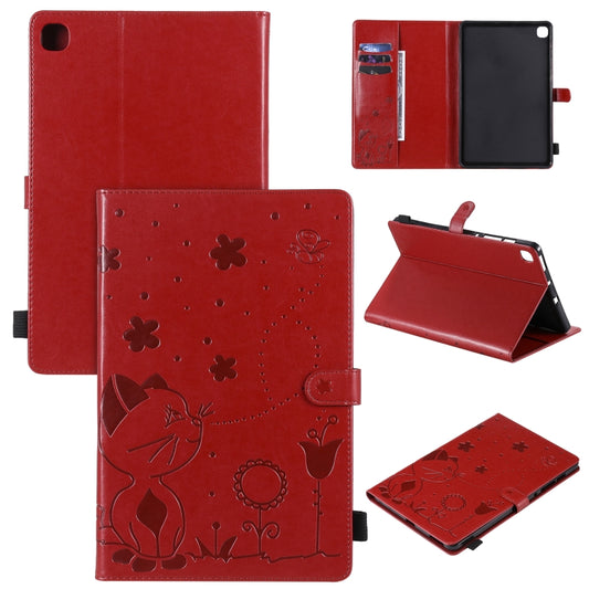 For Samsung Galaxy S6 Lite P610 Cat Bee Embossing Pattern Shockproof Table PC Protective Horizontal Flip Leather Case with Holder & Card Slots & Wallet & Pen Slot & Wake-up / Sleep Function(Red) - Tab S6 Lite P610 / P615 by buy2fix | Online Shopping UK | buy2fix