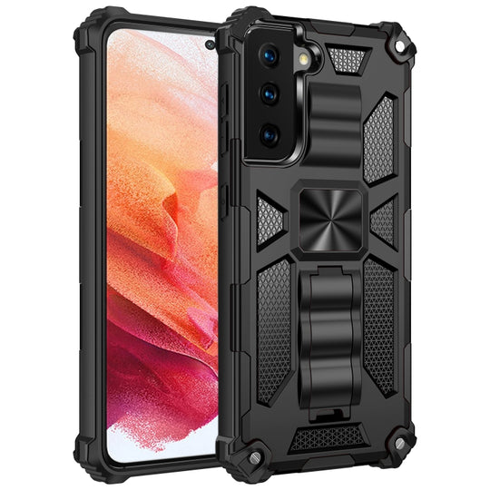 For Samsung Galaxy S21 5G Shockproof TPU + PC Magnetic Protective Case with Holder(Black)