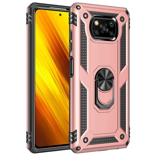 For Xiaomi Poco X3 NFC Shockproof TPU + PC Protective Case with 360 Degree Rotating Holder(Rose Gold)