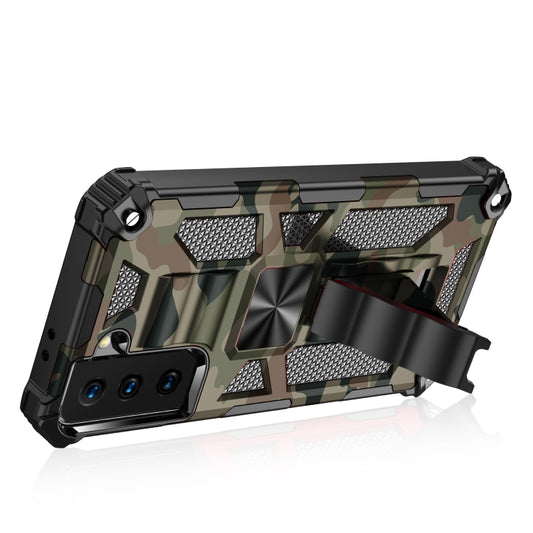 For Samsung Galaxy S21 5G Camouflage Armor Shockproof TPU + PC Magnetic Protective Case with Holder(Army Green) - Galaxy S21 5G Cases by buy2fix | Online Shopping UK | buy2fix