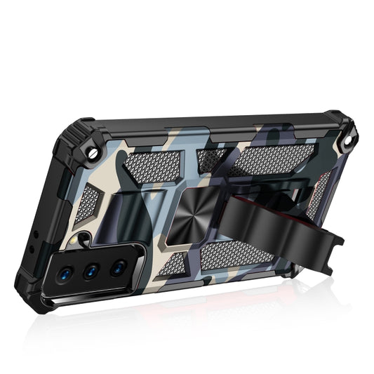 For Samsung Galaxy S21 5G Camouflage Armor Shockproof TPU + PC Magnetic Protective Case with Holder(Baby Blue) - Galaxy S21 5G Cases by buy2fix | Online Shopping UK | buy2fix