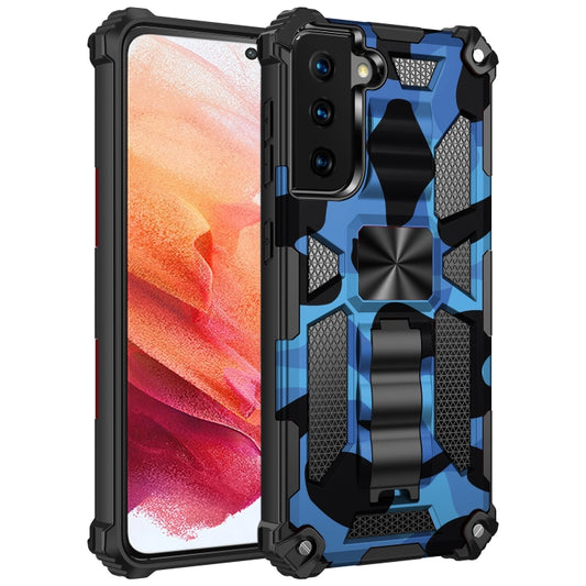 For Samsung Galaxy S21 5G Camouflage Armor Shockproof TPU + PC Magnetic Protective Case with Holder(Dark Blue) - Galaxy S21 5G Cases by buy2fix | Online Shopping UK | buy2fix
