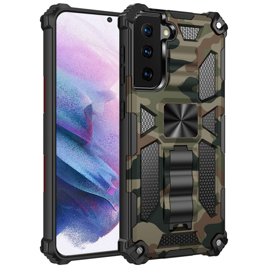 For Samsung Galaxy S21+ 5G Camouflage Armor Shockproof TPU + PC Magnetic Protective Case with Holder(Army Green) - Galaxy S21+ 5G Cases by buy2fix | Online Shopping UK | buy2fix