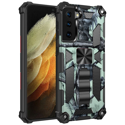 For Samsung Galaxy S21 Ultra 5G Camouflage Armor Shockproof TPU + PC Magnetic Protective Case with Holder(Mint Green) - Galaxy S21 Ultra 5G Cases by buy2fix | Online Shopping UK | buy2fix