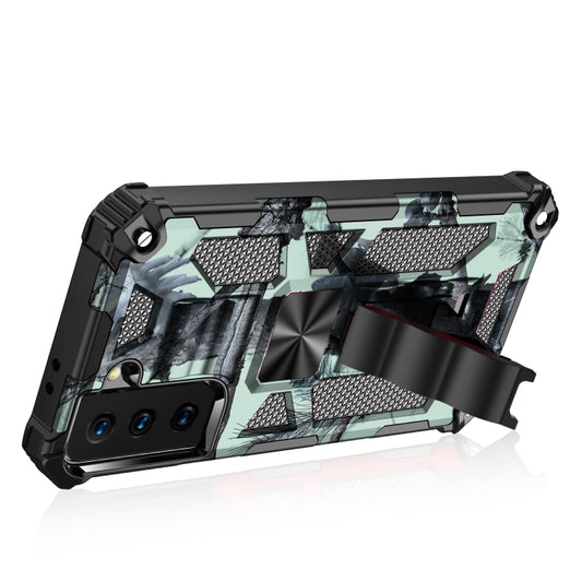 For Samsung Galaxy S21 Ultra 5G Camouflage Armor Shockproof TPU + PC Magnetic Protective Case with Holder(Mint Green) - Galaxy S21 Ultra 5G Cases by buy2fix | Online Shopping UK | buy2fix