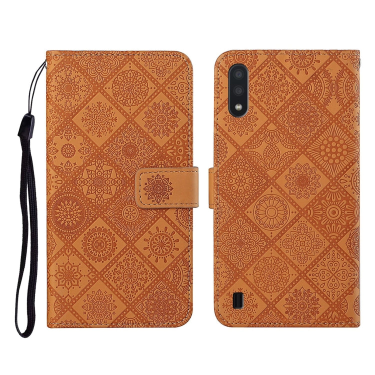 For Samsung Galaxy A01 Ethnic Style Embossed Pattern Horizontal Flip Leather Case with Holder & Card Slots & Wallet & Lanyard(Brown) by buy2fix
