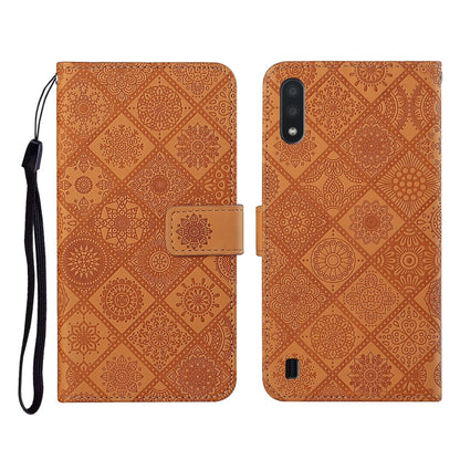For Samsung Galaxy A01 Ethnic Style Embossed Pattern Horizontal Flip Leather Case with Holder & Card Slots & Wallet & Lanyard(Brown) by buy2fix