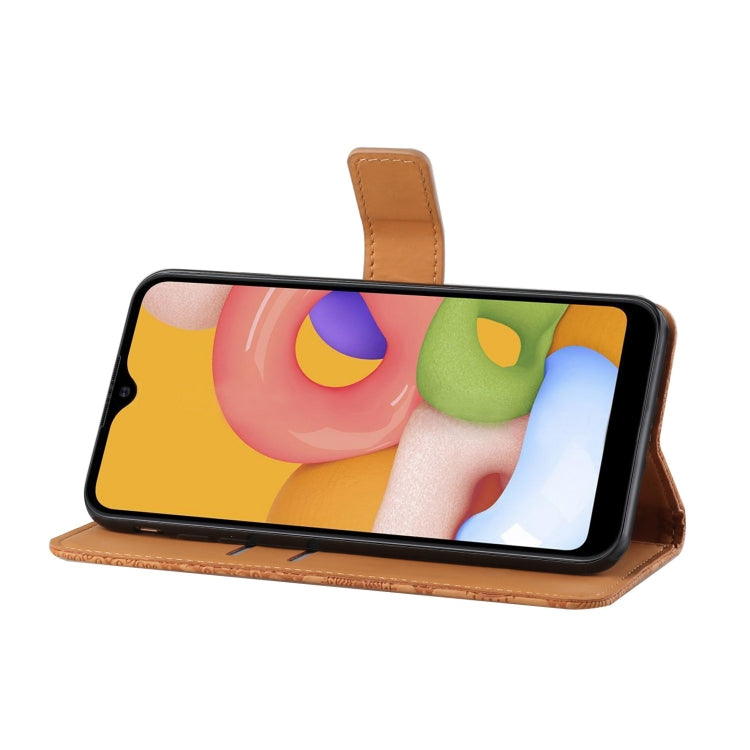 For Samsung Galaxy A01 Ethnic Style Embossed Pattern Horizontal Flip Leather Case with Holder & Card Slots & Wallet & Lanyard(Brown) by buy2fix