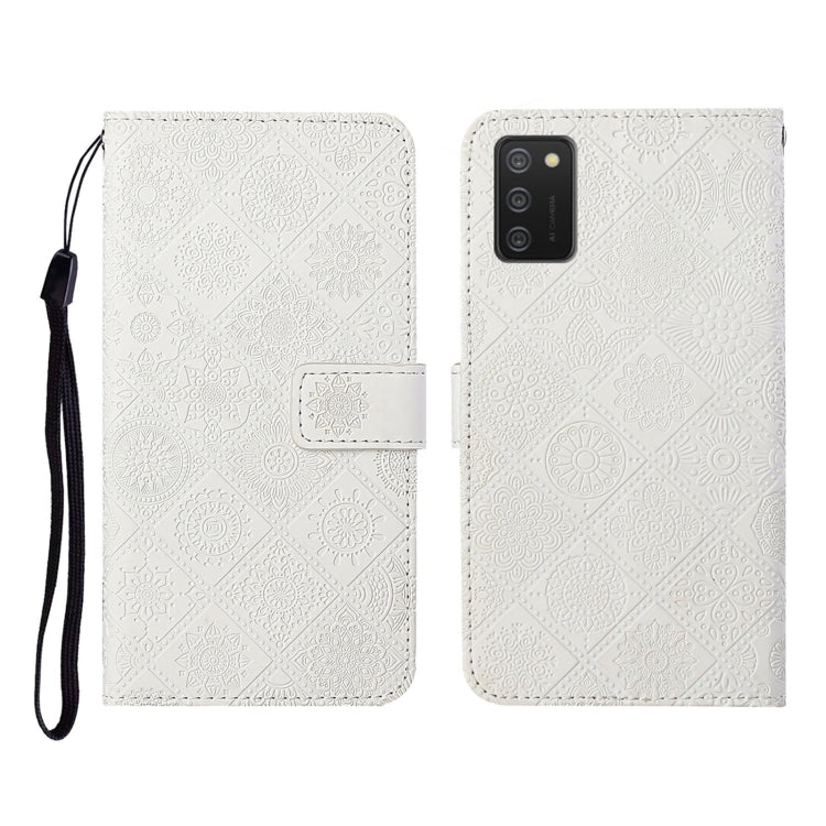 For Samsung Galaxy A02s (US Version) Ethnic Style Embossed Pattern Horizontal Flip Leather Case with Holder & Card Slots & Wallet & Lanyard(White) by buy2fix