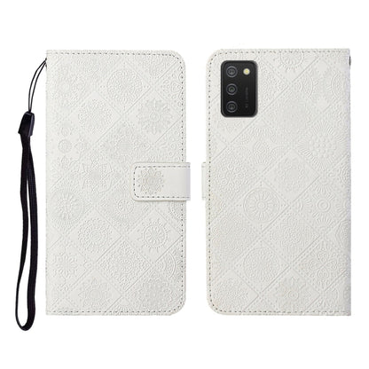 For Samsung Galaxy A02s (US Version) Ethnic Style Embossed Pattern Horizontal Flip Leather Case with Holder & Card Slots & Wallet & Lanyard(White) by buy2fix