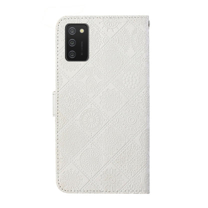 For Samsung Galaxy A02s (US Version) Ethnic Style Embossed Pattern Horizontal Flip Leather Case with Holder & Card Slots & Wallet & Lanyard(White) by buy2fix