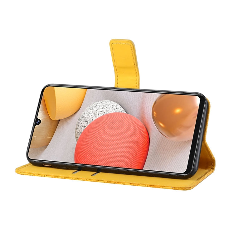 For Samsung Galaxy A12 Ethnic Style Embossed Pattern Horizontal Flip Leather Case with Holder & Card Slots & Wallet & Lanyard(Yellow) by buy2fix