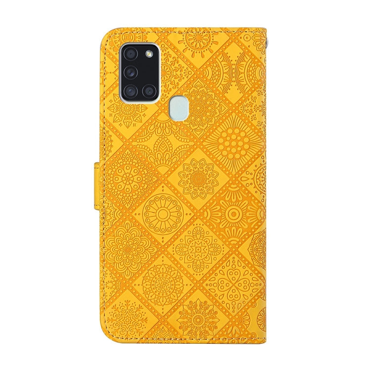 For Samsung Galaxy A21s Ethnic Style Embossed Pattern Horizontal Flip Leather Case with Holder & Card Slots & Wallet & Lanyard(Yellow) by buy2fix