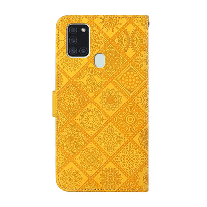 For Samsung Galaxy A21s Ethnic Style Embossed Pattern Horizontal Flip Leather Case with Holder & Card Slots & Wallet & Lanyard(Yellow) by buy2fix