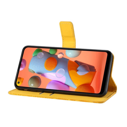 For Samsung Galaxy A21s Ethnic Style Embossed Pattern Horizontal Flip Leather Case with Holder & Card Slots & Wallet & Lanyard(Yellow) by buy2fix