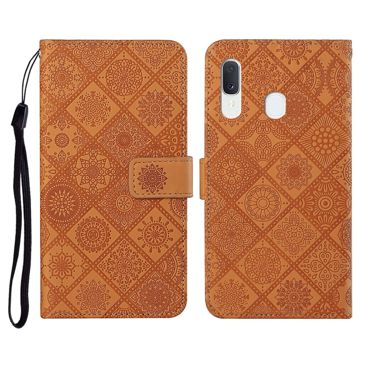 For Samsung Galaxy A40 Ethnic Style Embossed Pattern Horizontal Flip Leather Case with Holder & Card Slots & Wallet & Lanyard(Brown) by buy2fix
