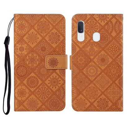 For Samsung Galaxy A40 Ethnic Style Embossed Pattern Horizontal Flip Leather Case with Holder & Card Slots & Wallet & Lanyard(Brown) by buy2fix