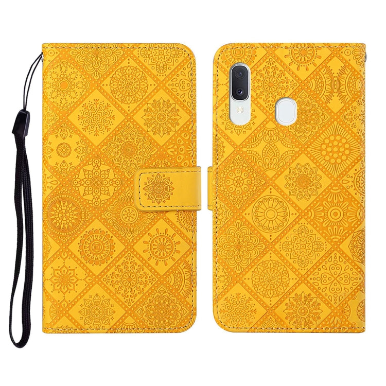 For Samsung Galaxy A40 Ethnic Style Embossed Pattern Horizontal Flip Leather Case with Holder & Card Slots & Wallet & Lanyard(Yellow) by buy2fix
