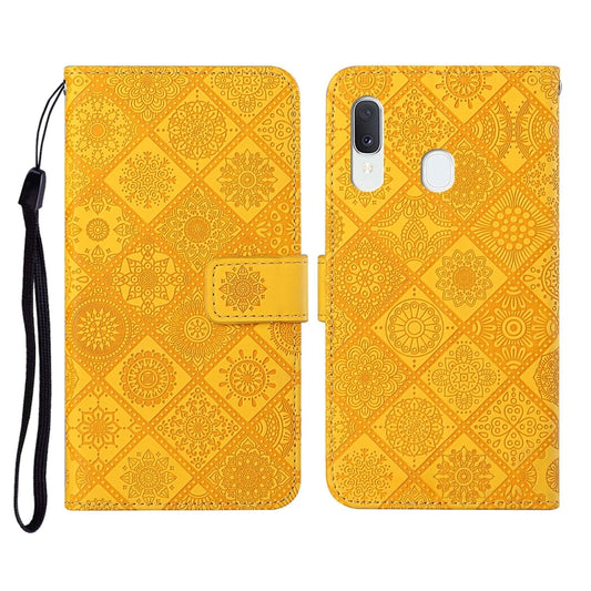 For Samsung Galaxy A40 Ethnic Style Embossed Pattern Horizontal Flip Leather Case with Holder & Card Slots & Wallet & Lanyard(Yellow) by buy2fix
