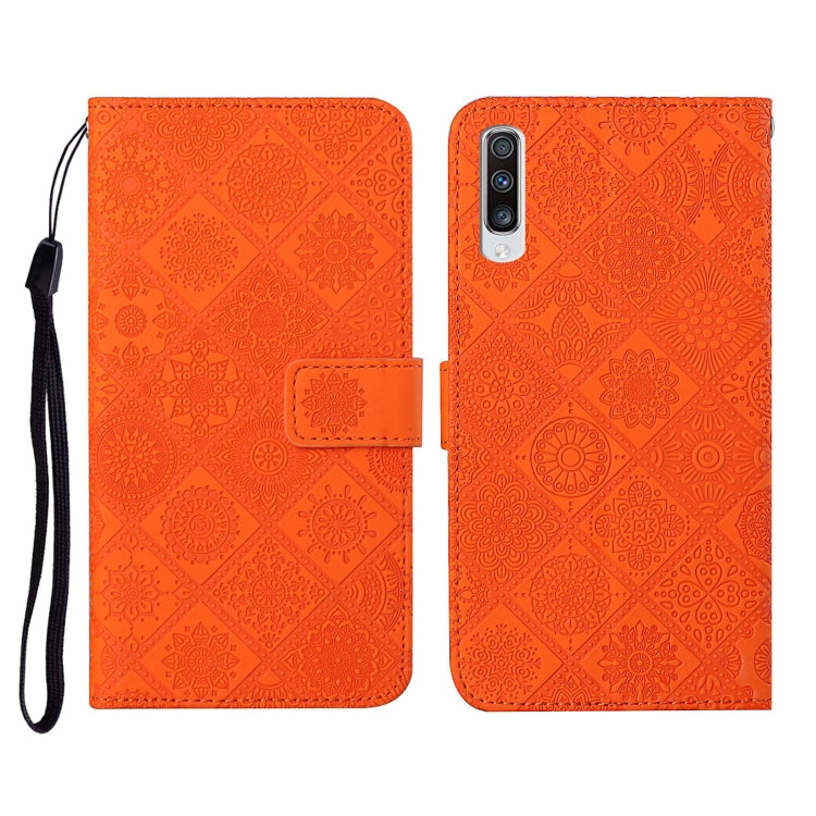 For Samsung Galaxy A50 Ethnic Style Embossed Pattern Horizontal Flip Leather Case with Holder & Card Slots & Wallet & Lanyard(Orange) by buy2fix