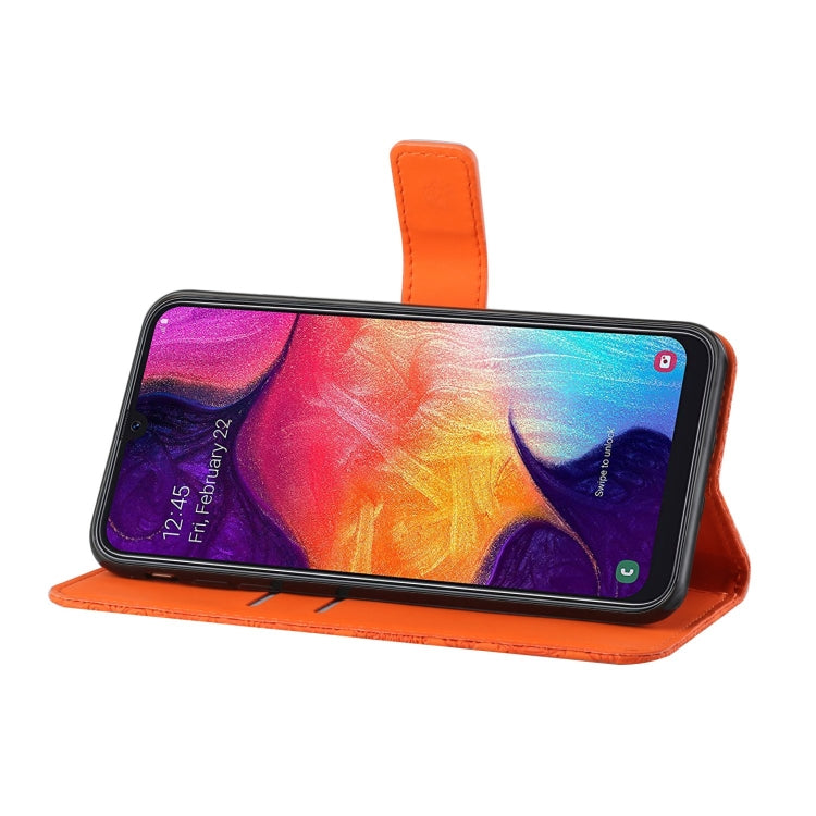 For Samsung Galaxy A50 Ethnic Style Embossed Pattern Horizontal Flip Leather Case with Holder & Card Slots & Wallet & Lanyard(Orange) by buy2fix